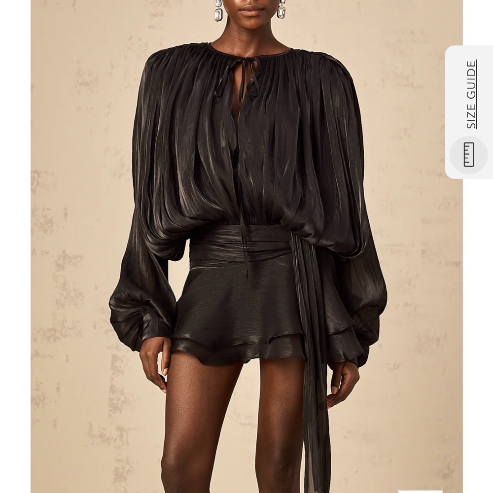 Miss Rosier: EUGÉNIE FULLY-PLEATED RUFFLED MINI DRESS IN BLACK - Picture 1 of 3